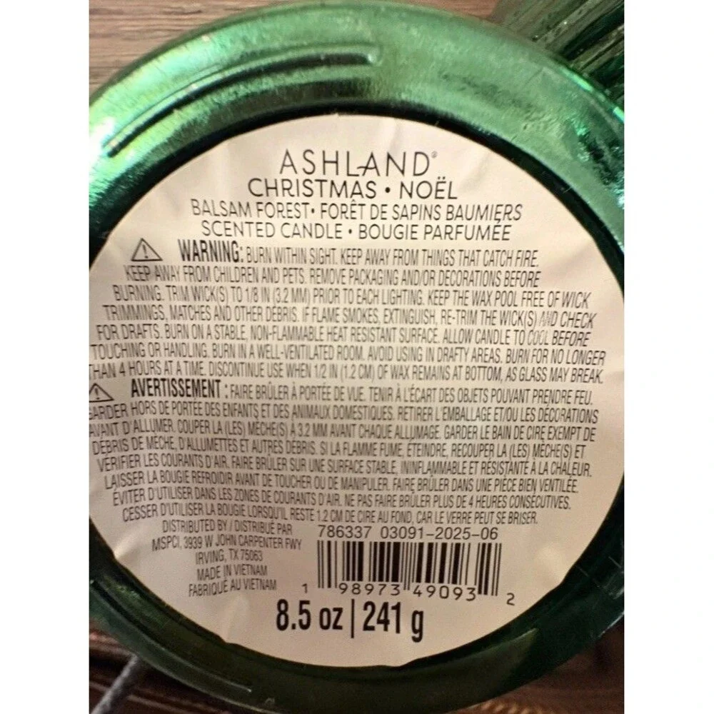 Ashland Christmas Noël Balsam Forest Scented Candle Green Glass 8.5 oz Christmas
